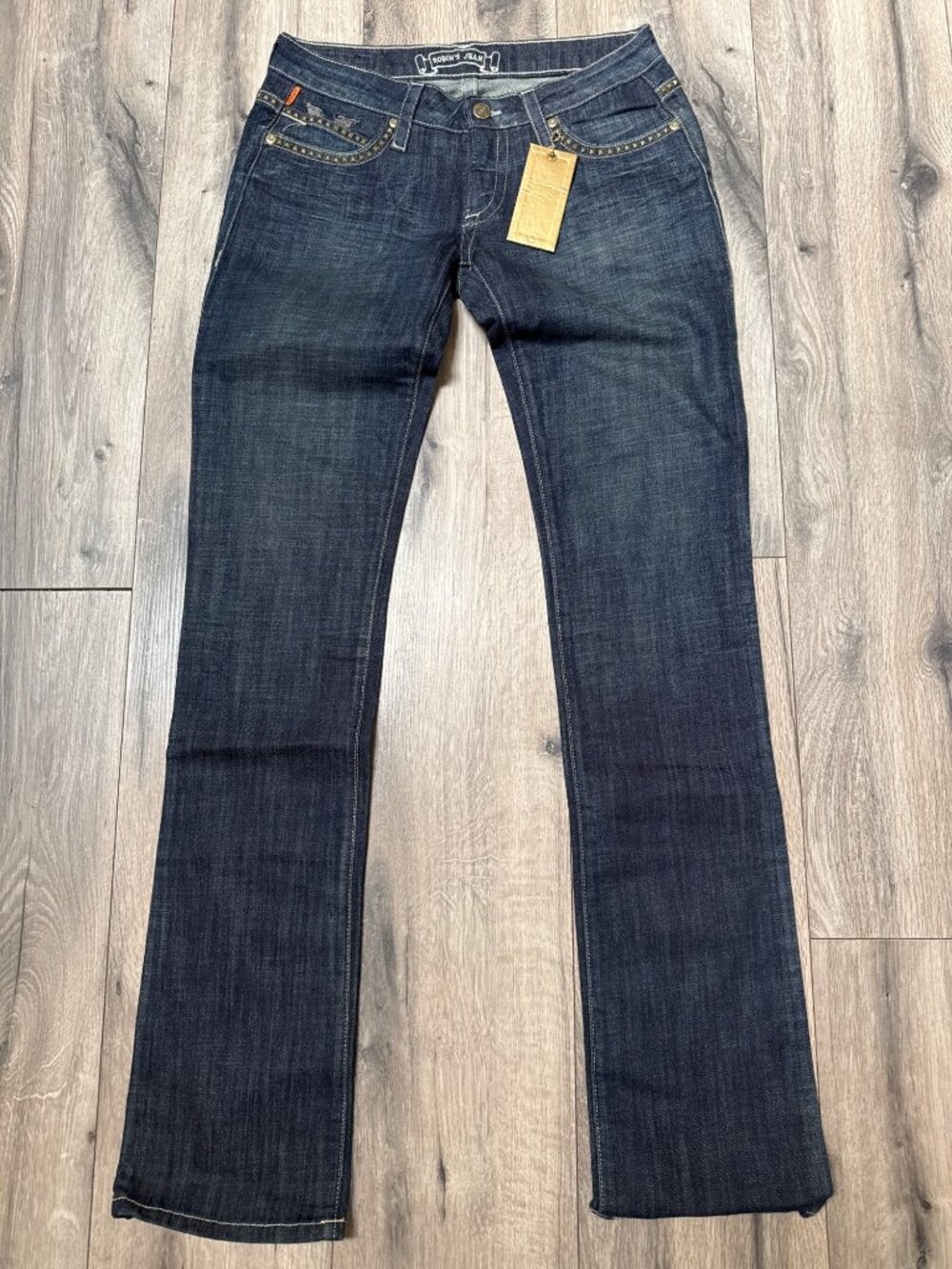 Robins Jean Womens Y2K Marilyn Dark Wash Studded Straight Leg Jeans Size 27 Made